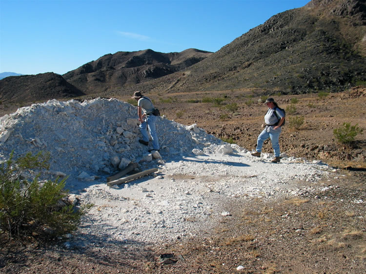 Guy and Alysia check out the large talc pile at the mouth of the canyon.