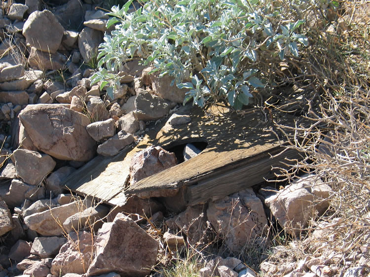 At the end of the trail is what's left of the outhouse.