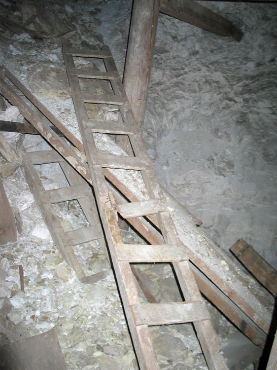 The ladders used to assist the miners up the inclined rise.