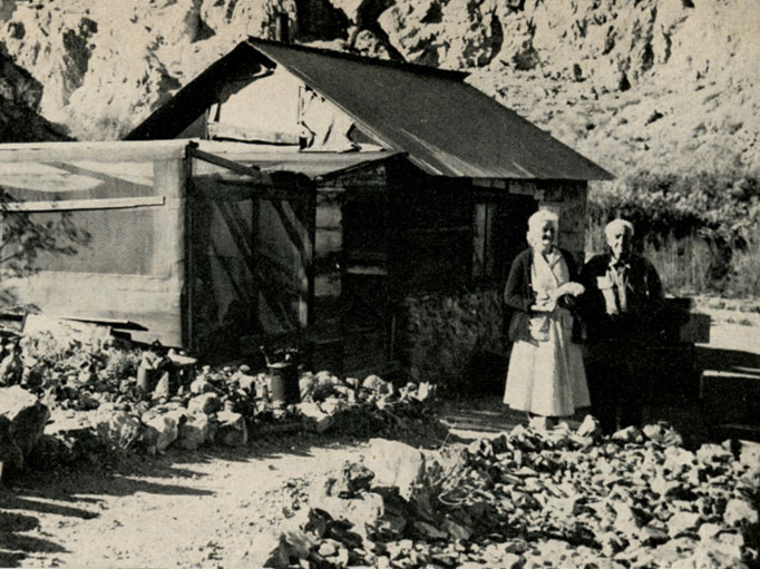 This is a view of them in front of the cabin in 1950.  John had a small gold mine in the area and by all accounts they were quite content.