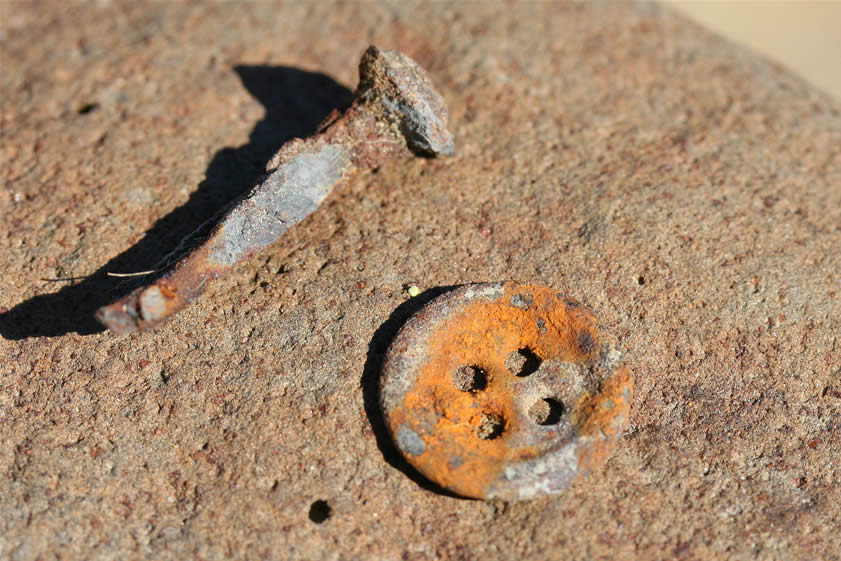 Part of a square nail and an old metal button are the only objects that we notice and they aren't telling any tales!