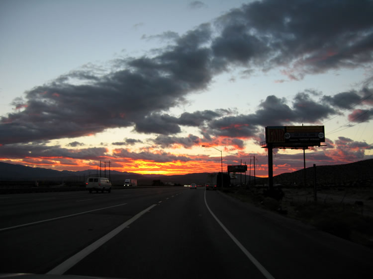 Sunrise as we rejoin the freeway after a gas stop in Palm Springs.  Due to the short days and an approaching storm, we want to get hiking as early as possible.