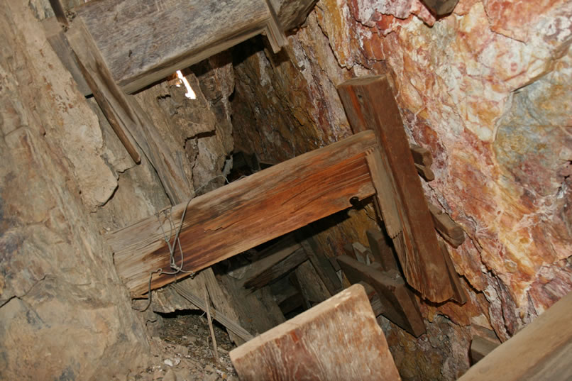 Adjacent to the shaft is some stope work where a pocket of ore has been removed.