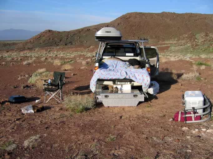 We camped at Trojan to get an early start for our Dish Hill peridot hunt.