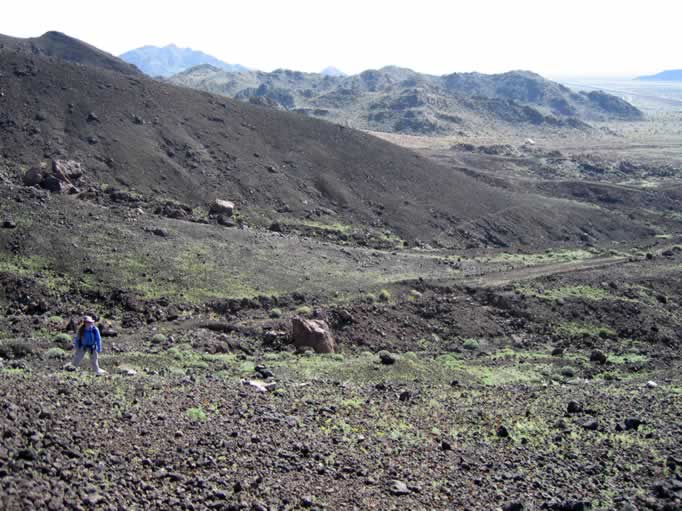 The loose lava rock made climbing the slopes difficult.