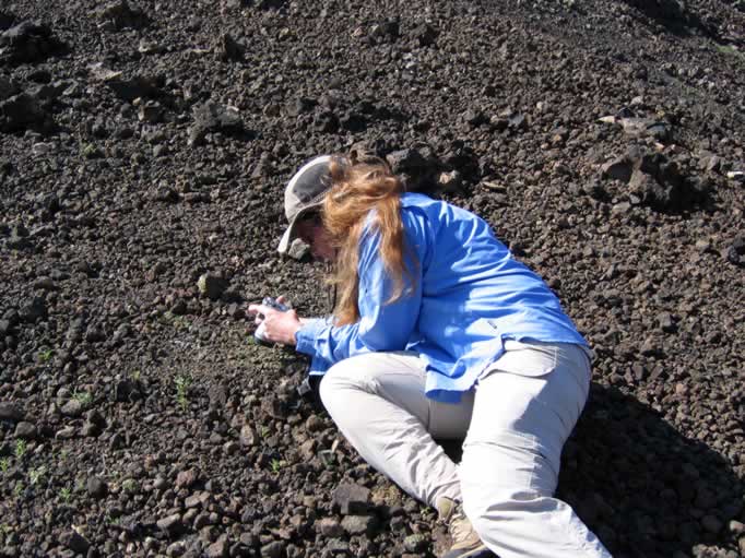 Niki finds a patch of peridot.