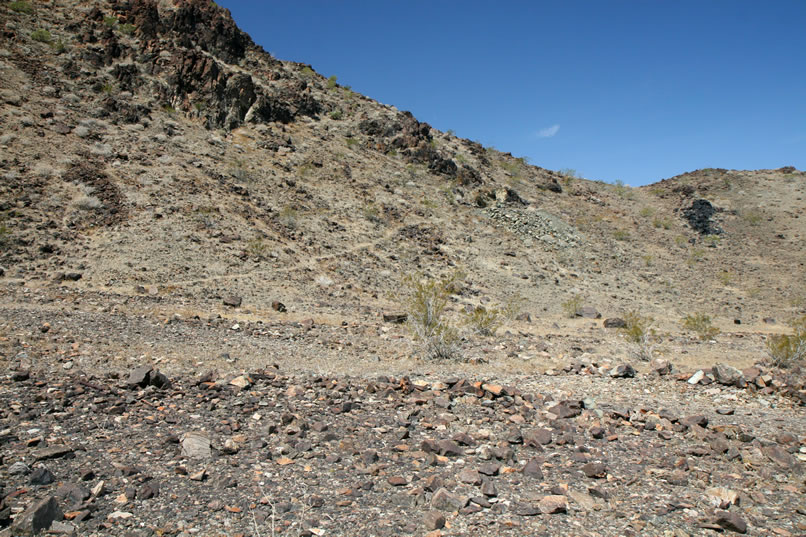 A look back at the trail and adit from the mine camp below.