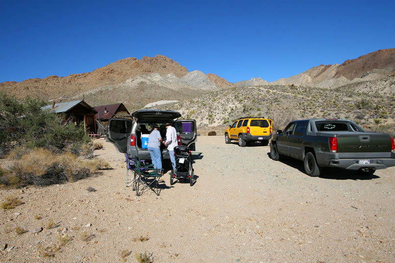 After our early morning rendezvous with Mohave Blake and Guy and Alysia Starbuck, we've slowly worked our way up the eastern slopes of the Ivanpah Mountains to our first stop of the day, New Trail Camp.