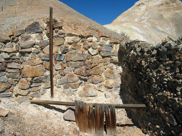 An interior view of the stone cabin.