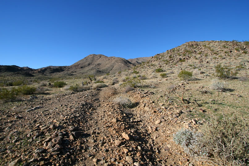 We're lucky to have such a sunny and mild January day for our first trip of 2009.  Our initial exploration of the day will take the most time due to the longer distance and rougher terrain.  However, we've already found the beginning of the old road which will lead us deeper into the designated wilderness area of Joshua Tree National Park in search of our goal, a forgotten and unnamed old mine.