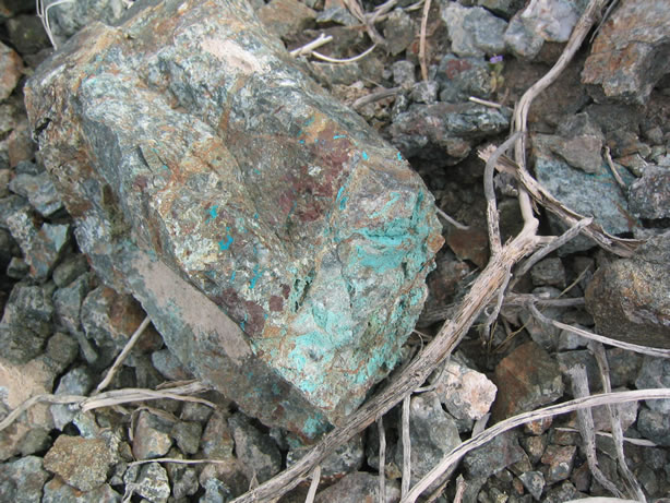 Some copper mineral stained rocks.