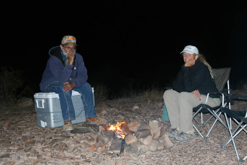 It's great to sit around the campfire and swap stories.  It's one of our favorite activities.  Tonight, however, we also plan to set off with our black lights in search of fluorescent minerals.  This hunt proves to be a lot of fun and actually turns up some colorful rocks which you can see in the next photo.