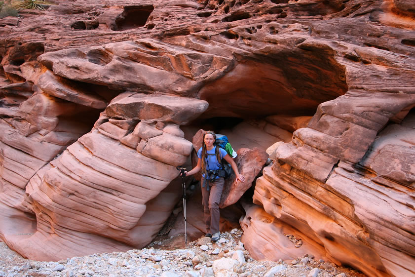 Niki lends some scale to an interesting rock formation.