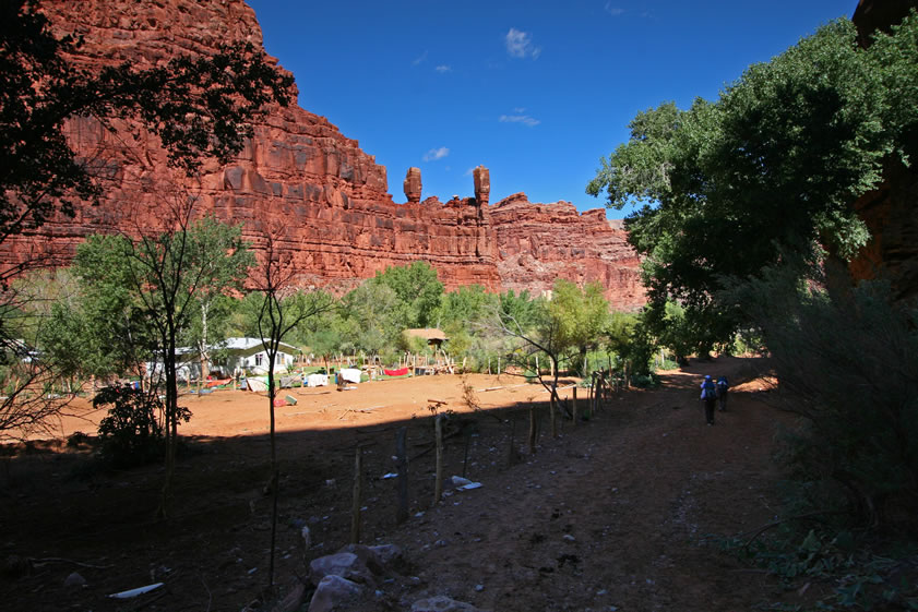 Shortly after crossing the bridge, we roll into the outskirts of Supai Village.  The two pillars that you see in the distance are the Wigleeva.  This sacred formation is the guardian of the Havasupai people.