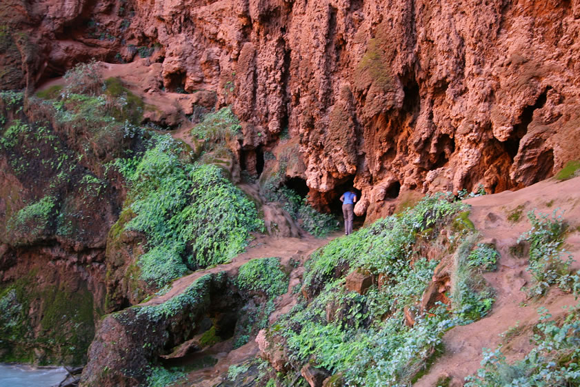 Niki explores the limestone grottos near the falls.