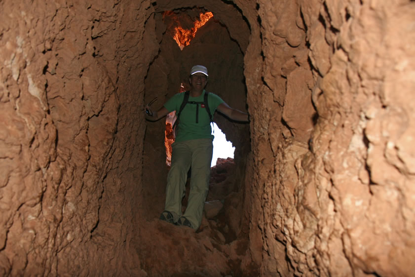 Jenny follows us down through the tunnels to take some photos from the landing before the chain climbing begins.