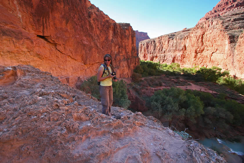 However, we get sidetracked again at Havasu Falls and decide to walk out to the top of the falls to take a few photos from that perspective.