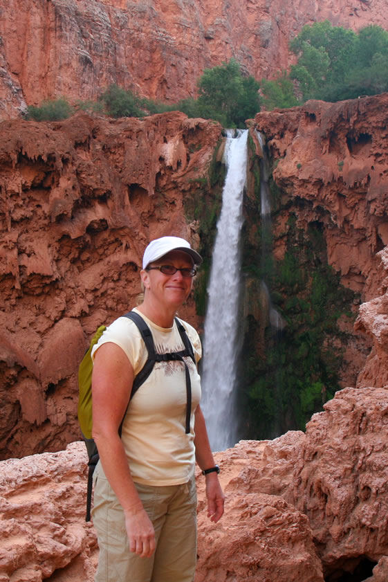 Jenny at the top of Mooney Falls just before starting the descent.