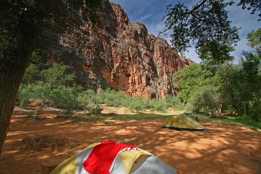 Before heading up to another mine tunnel, Jamie decides to head back to camp and then up to Havasu Falls again to take some photos with the morning light.