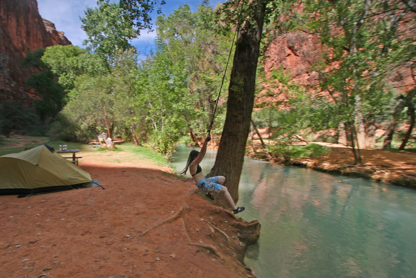 That's right, our campsite has a rope swing!  What a great way to clean off the trail dust!