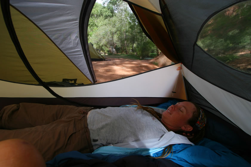 After all that excitement, we head back to camp for a nap.  Actually, our plan is to just relax today and soak up the ambience and then get to sleep early.  In order to beat the heat on the uphill return hike, we'll break camp tomorrow morning around 4:00 AM.