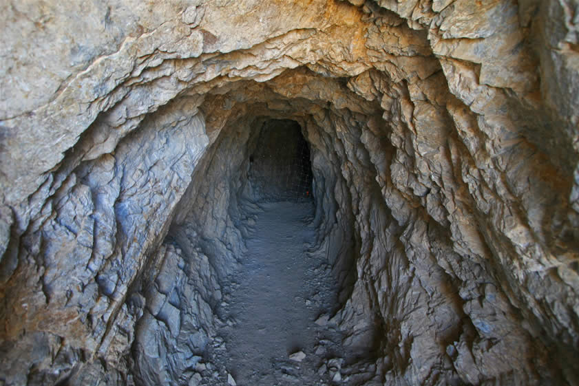 A short way down the tunnel is a metal "spider-web" closure so we return to the entrance.