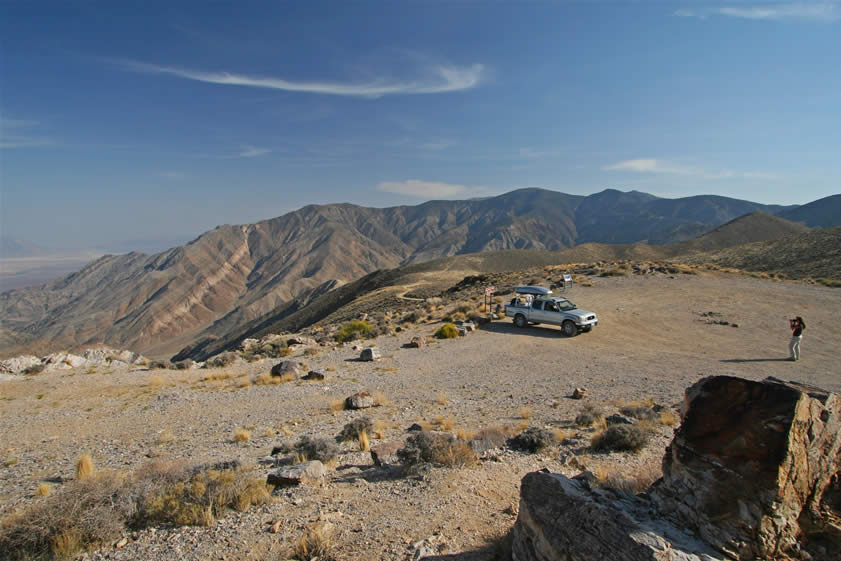 Here's a look down at Niki and the Lizardmobile from the summit.