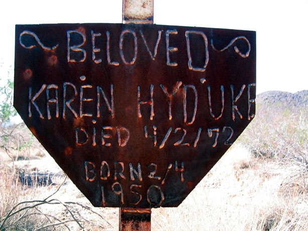 In April, 2006, we received an email from Berna, one of the daughters of Karen, whose memorial this is. Berna wanted us to know how special the memorial is to Karen's family and how much she was loved and is missed. The timeless beauty of the desert seems to be a fitting place for this memorial.