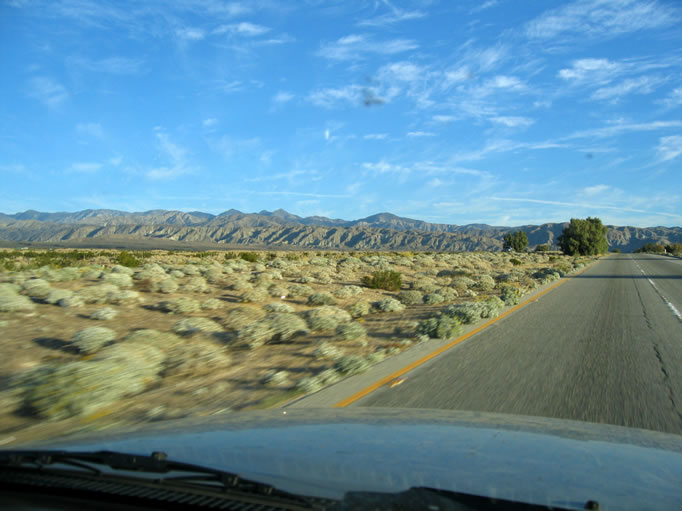 The Lizardmobile leaves Palm Springs and the Coachella Valley behind as it heads for the Little San Bernardino Mountains in the distance and then Twentynine Palms.