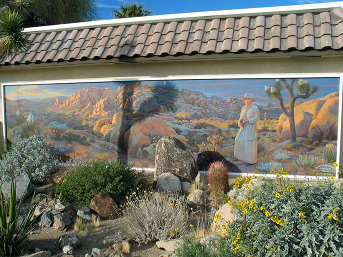 The early morning light bathes the mural at the Oasis Visitor Center in Twentynine Palms.