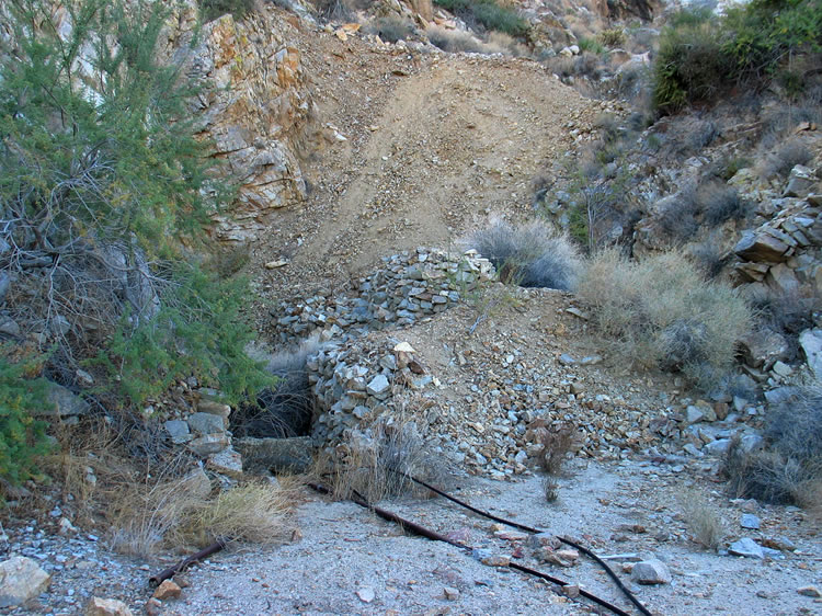 The black plastic pipes that you see snaking their way to the tunnel entrance date from after the closure of the mine.  They were used to bring water from the tunnel down to a tank for cattle.