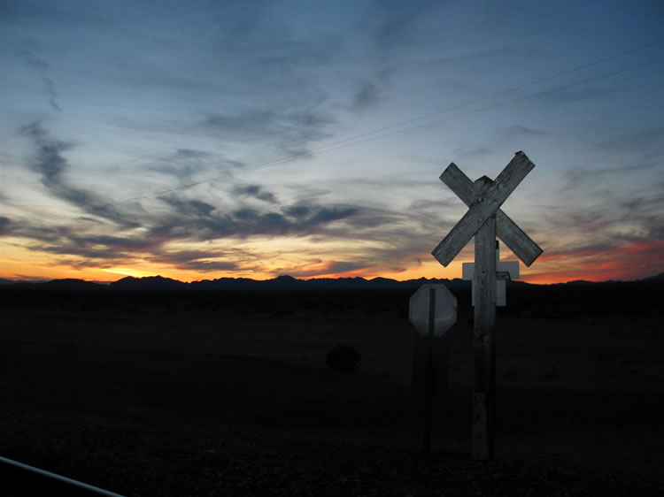 Not far from the paved highway is one of the few spots where you can cross the busy railroad tracks.