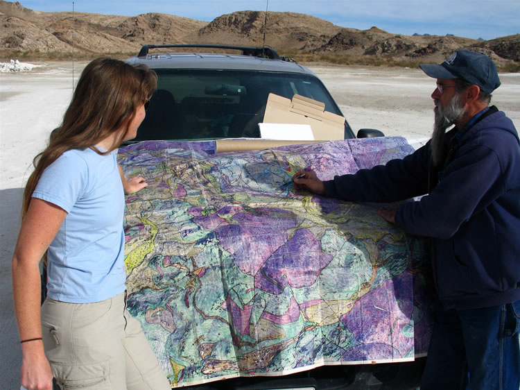 Prior to our tour of the quarry, Howard brings out some of his personal hand colored geologic maps of the area.