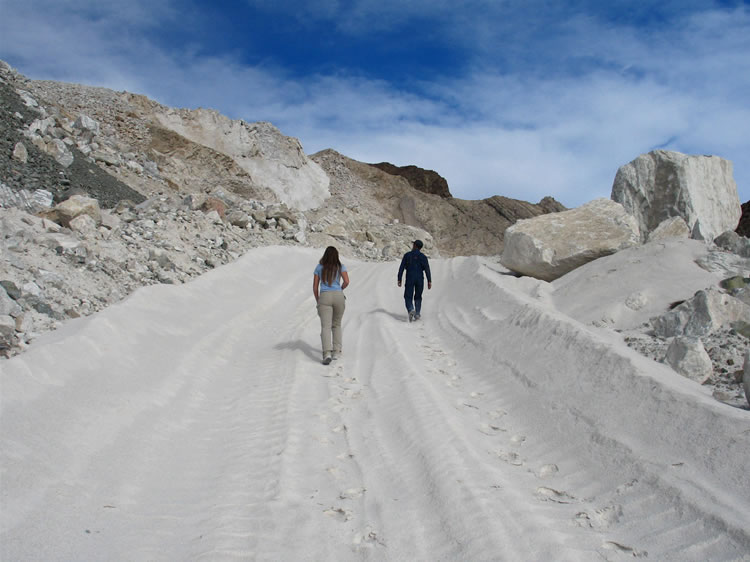 The quarry is absolutely spectacular.  The brilliant white creates such stark contrast with the surrounding landscape.  Here it felt as if we were plodding along a road covered with drifting snow!