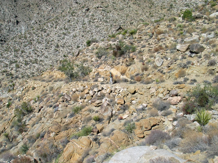 Niki follows the old road as it heads down to the wash and yet another area of mining activity.