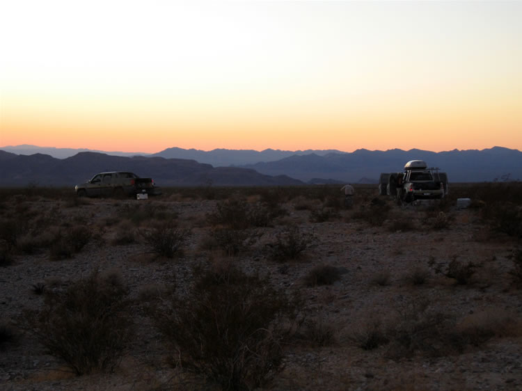 The Lizardmobile and The Tank against the last glow of sunset.