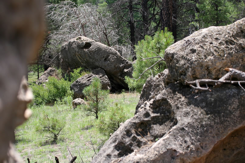 From our boulder nook we spot what looks like a potential small rock shelter nearby.