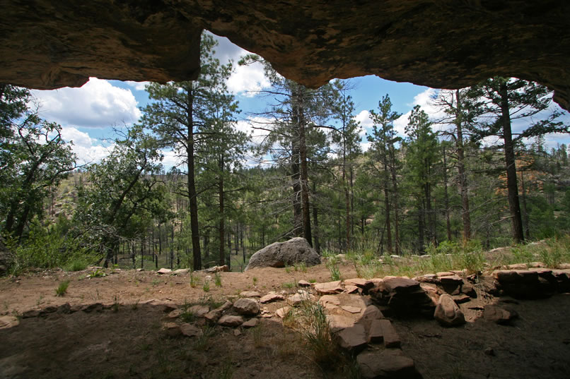 This is a view looking out from under the protective rock overhang.