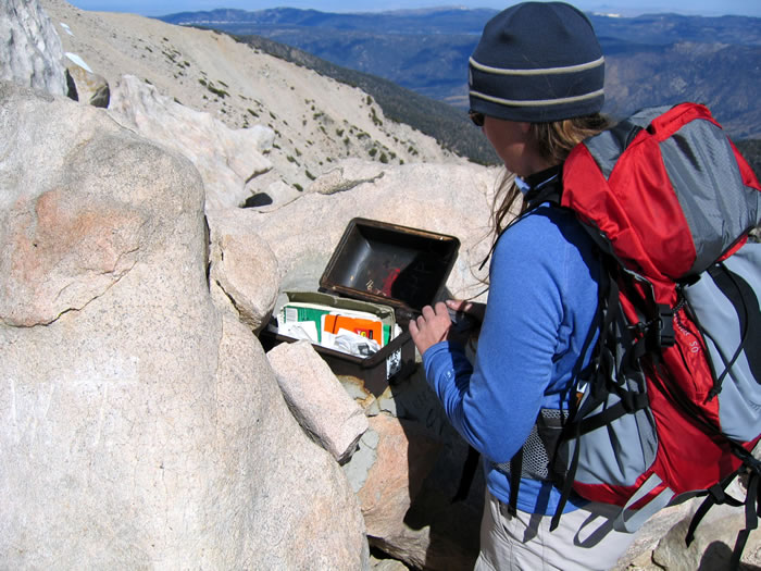 Niki at the summit register.