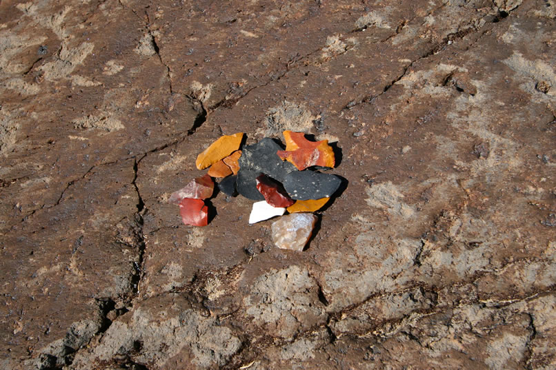 Nearby are plenty of colorful jasper flakes from prehistoric tool making.