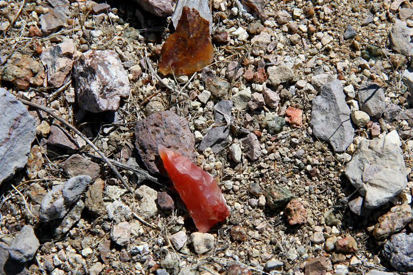 As we scour the area we find lots of chips from tool making and then another point!  Looks like this area has a lot to offer after all!  (Remember, it's illegal to remove any historic or prehistoric artifacts from their location.  Find 'em, photograph 'em and leave 'em.  That's our motto and that's the law!)