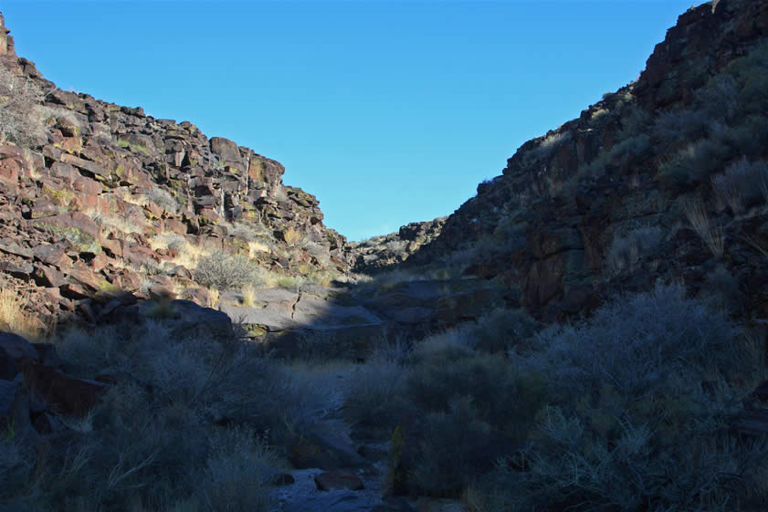 In this view looking back the way we've come, you can see how deep the canyon is and how long the afternoon shadows are.