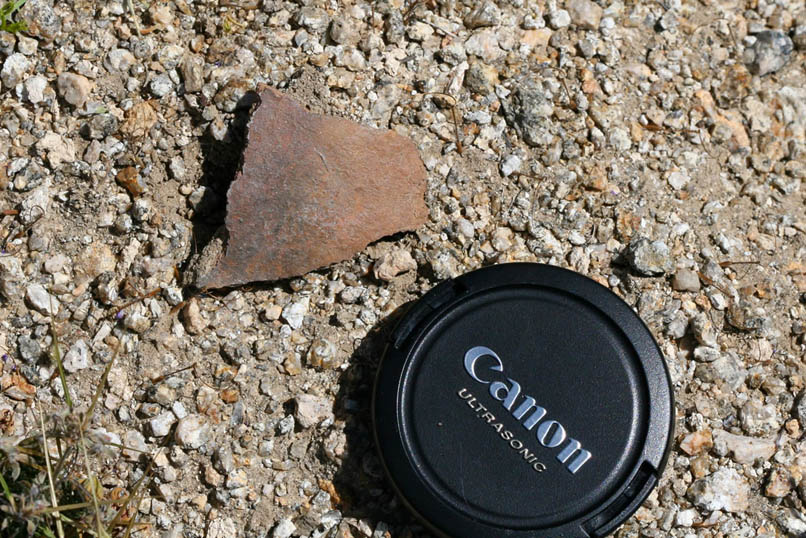 In this seemingly isolated and inhospitable area we come across a good sized pottery fragment just lying at the edge of a wash.
