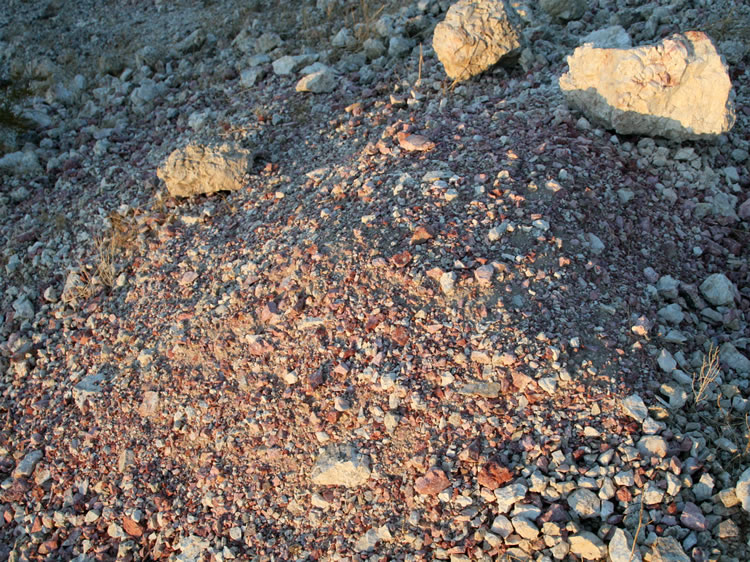 It's almost dusk but you can still see the reddish color of the chunks that litter the ground.