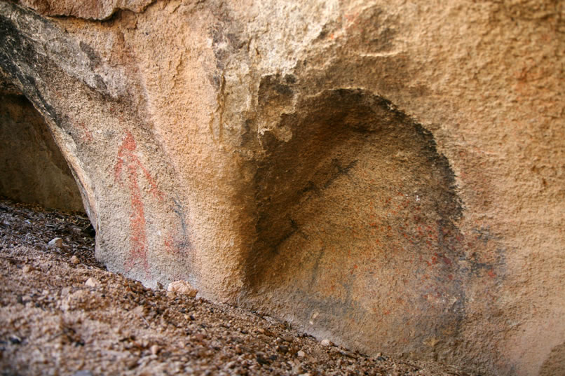 Here's a view of some black pictographs in a niche adjacent to the "Red Lady" pictograph.