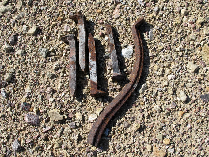 These were probably spikes from the Ludlow & Southern Railroad, which ran from Stedman to Ludlow.  