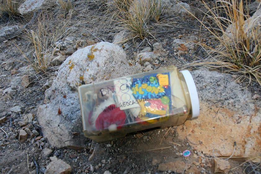 A steep climb up the slope above the Bat Cave leads to the location of the Bat Cave geocache.