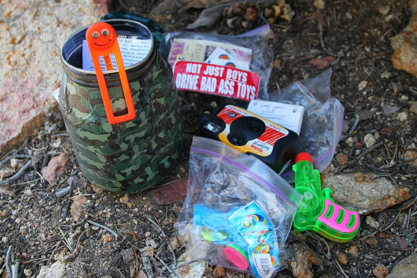 A closer look at the canister and some of the goodies found inside.