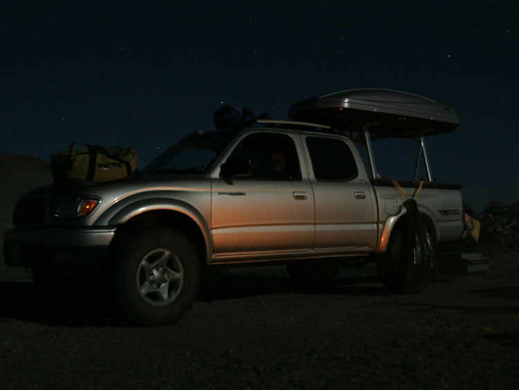 The Lizardmobile by the glow of the campfire.