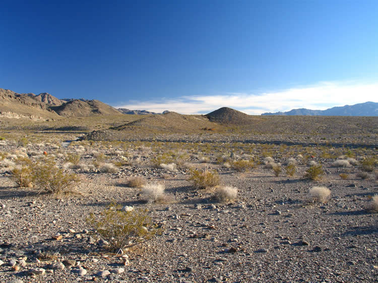 As we hike back toward the setting sun we come across a very faint two track that runs from the pipeline right back to where the Lizardmobile is!  Along the way we take this shot of the Rex Mine in the distance.